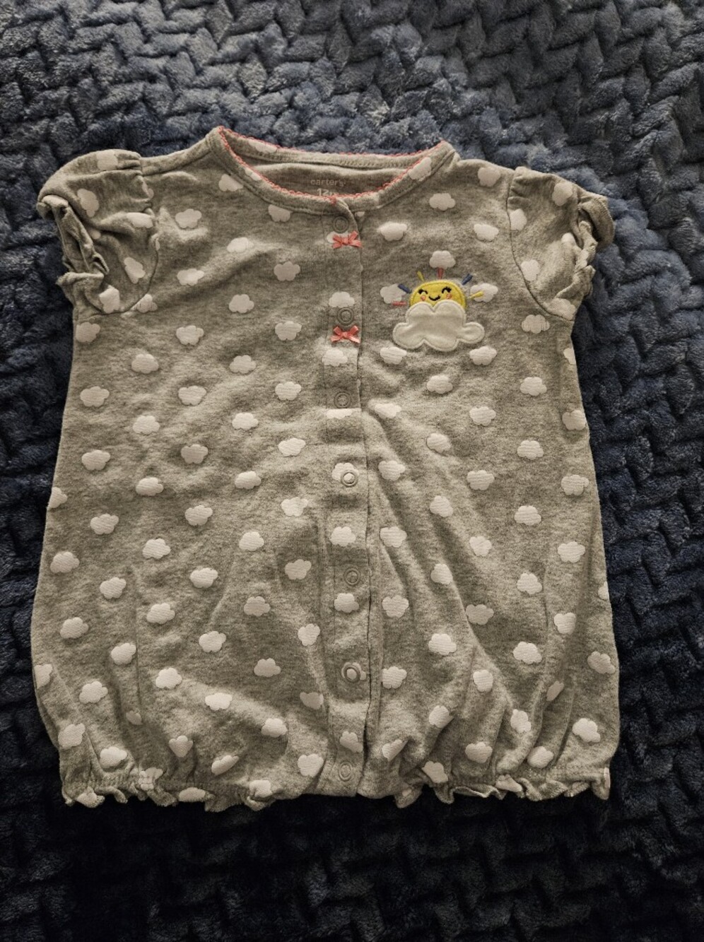 Gray Cloud Print Baby Onesie